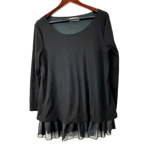 Xiang Ri Kui Womens Black Layered Top Bow Sheer Elegance Blouse Tunic L 1158E2 - Picture 3 of 8